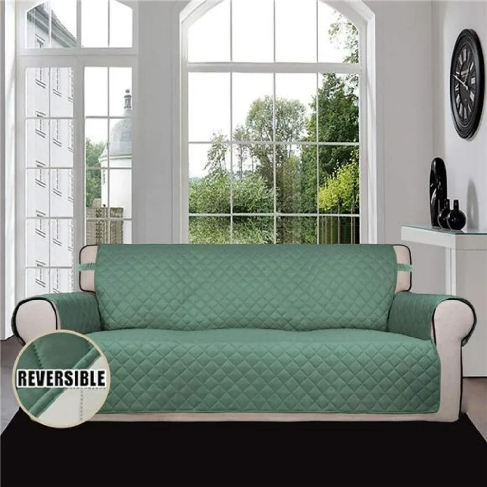 Reversible Sofa Cover Water Resistant Couch Cover with Foam Sticks Elastic Strap